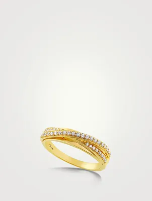 Wave 18K Gold Ring With Diamonds