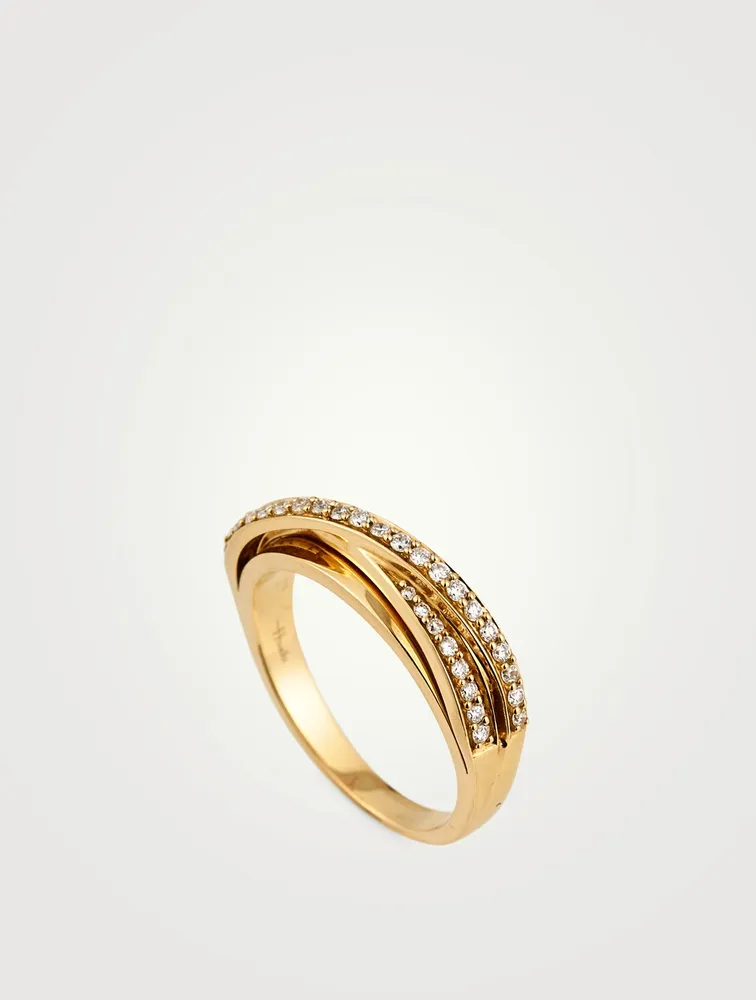 Wave 18K Gold Ring With Diamonds