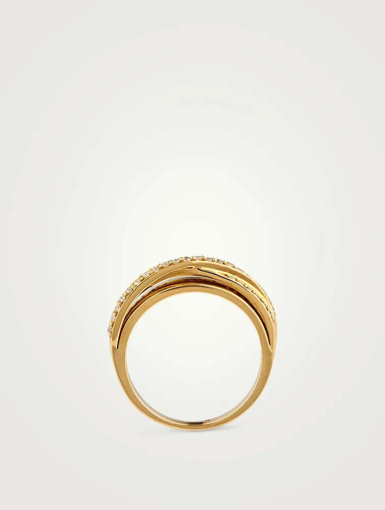 Wave 18K Gold Ring With Diamonds