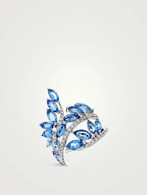 Botanica 18K White Gold Ring With Diamonds And Blue Topaz