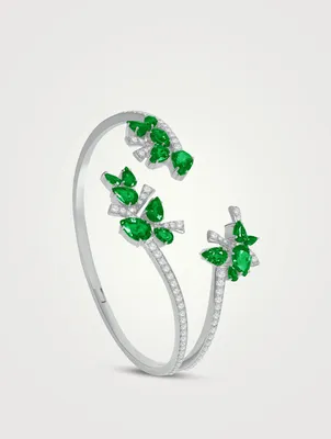 Botanica 18K White Gold Bracelet With Diamonds And Emerald