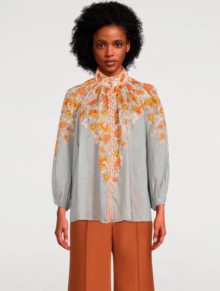 Andie Puff-Sleeve Blouse Floral Print