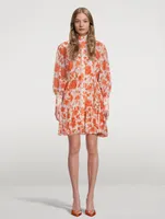 Postcard Lantern Sleeve Mini Dress Floral Print