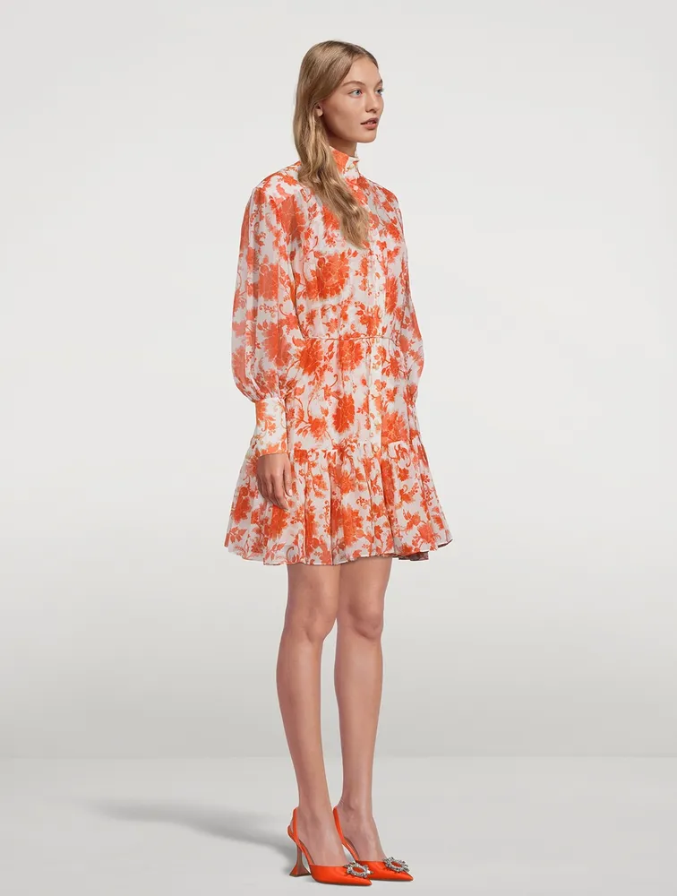 Postcard Lantern Sleeve Mini Dress Floral Print