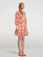 Postcard Lantern Sleeve Mini Dress Floral Print