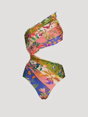 Tropicana Asymmetric One-Piece Swimsuit Floral Print