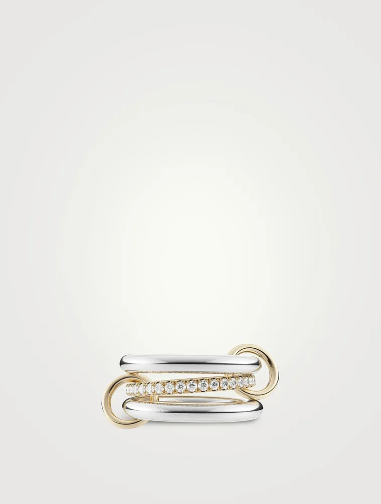 Libra SG Petite Sterling Silver And 18K Gold Stacked Ring With Diamonds