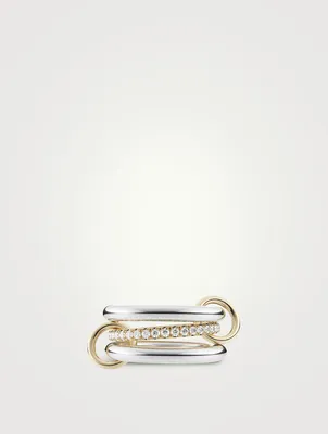 Libra SG Petite Sterling Silver And 18K Gold Stacked Ring With Diamonds