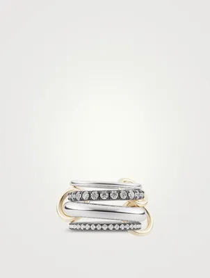 Cassini SG Sterling Silver And 18K Gold Stacked Ring With Diamonds