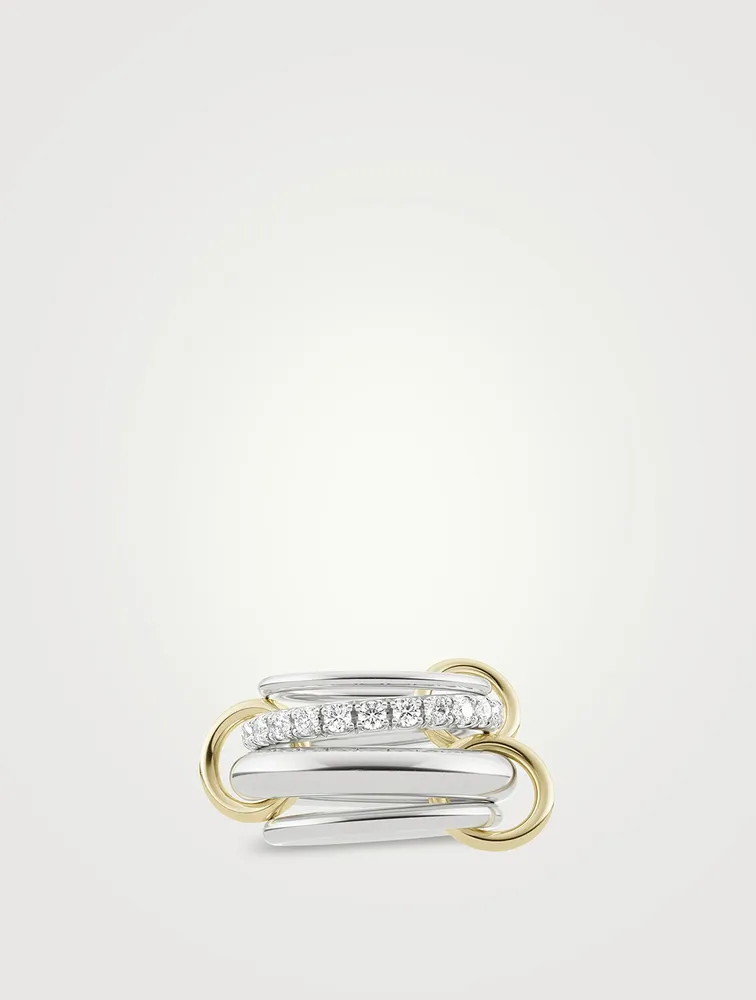 Luna SG Sterling Silver And 18K Gold Stacked Ring With Diamonds