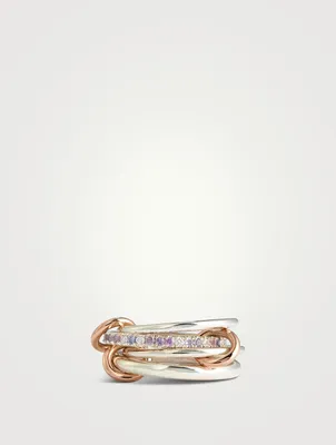 Nimbus SG Dawn Sterling Silver And 18K Rose Gold Stacked Ring With Sapphire, Tanzanite, and Diamonds