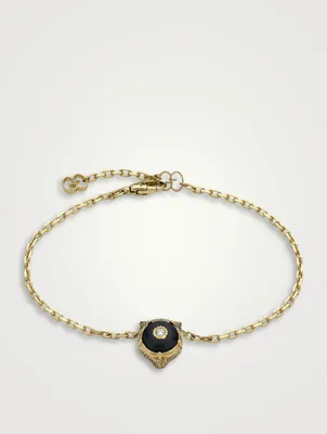 18K Gold Feline Onyx Bracelet With Diamond