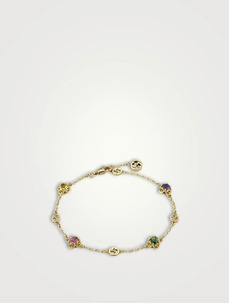 Interlocking G 18K Gold Bracelet With Gemstones