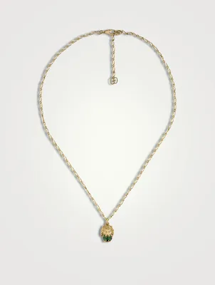 Lion Head 18K Gold Necklace With Diopside Stone And Diamonds