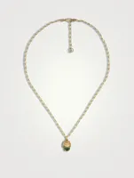 Lion Head 18K Gold Necklace With Diopside Stone And Diamonds