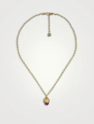 Lion Head 18K Gold Necklace With Amethyst Stone And Diamonds