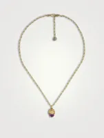 Lion Head 18K Gold Necklace With Amethyst Stone And Diamonds