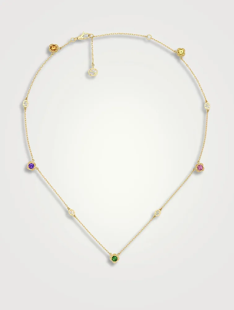 Interlocking G 18K Gold Necklace With Gemstones