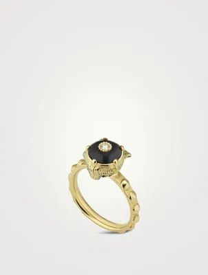 18K Gold Feline Onyx Ring With Diamond