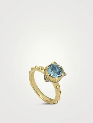 18K Gold Feline Aquamarine Ring With Diamond