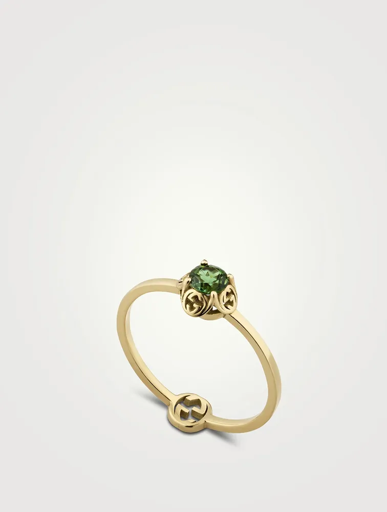 Interlocking G 18K Gold Ring With Tourmaline