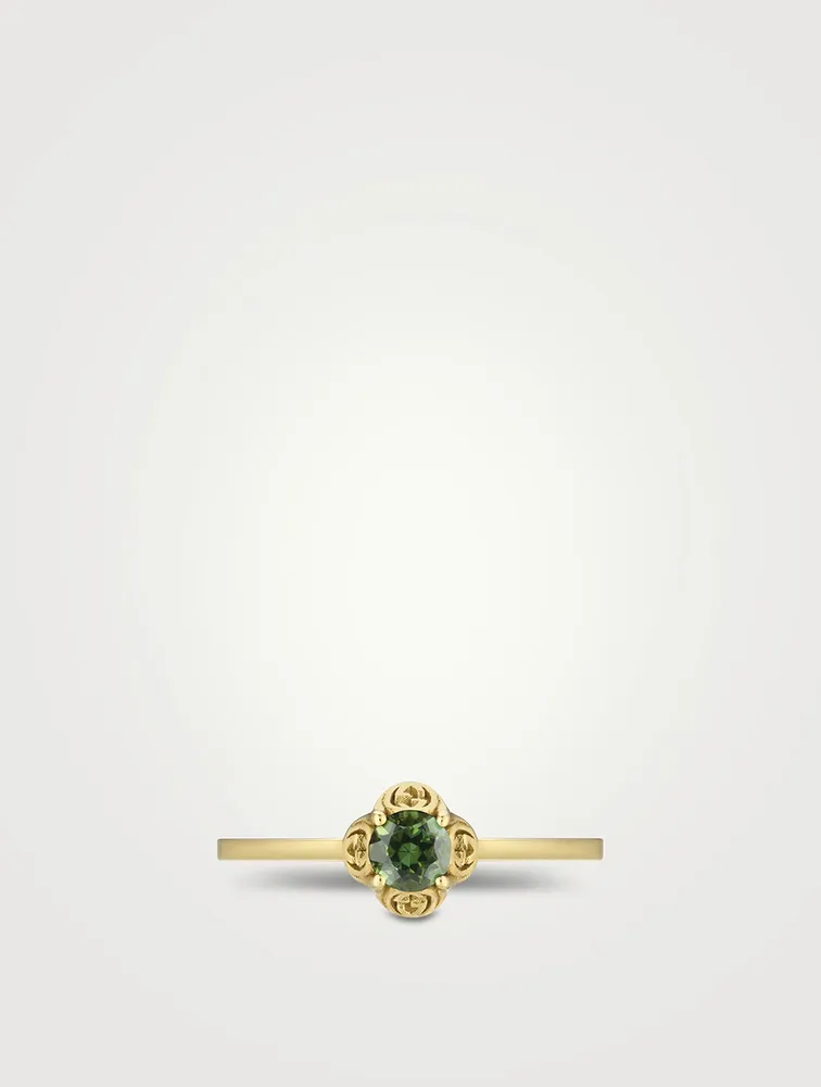 Interlocking G 18K Gold Ring With Tourmaline