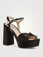 Satin Platform Sandals With Pearl Strap