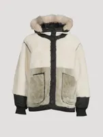 Reversible Colourblock Shearling Bomber Jacket With Hood