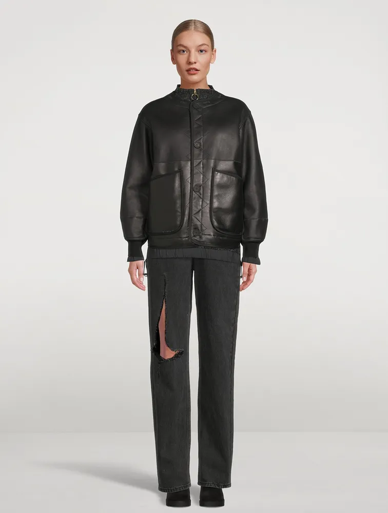 Reversible Colourblock Shearling Bomber Jacket With Hood