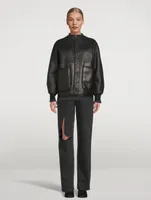 Reversible Colourblock Shearling Bomber Jacket With Hood