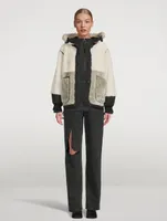 Reversible Colourblock Shearling Bomber Jacket With Hood
