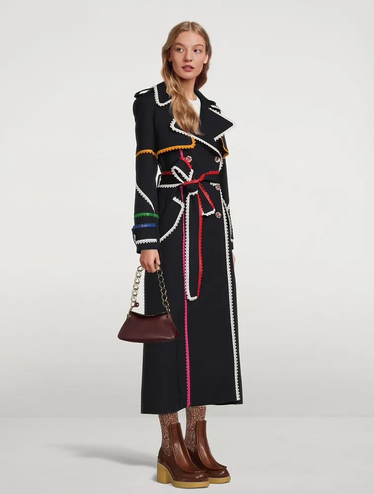 Scallop-Trimmed Wool Trench Coat