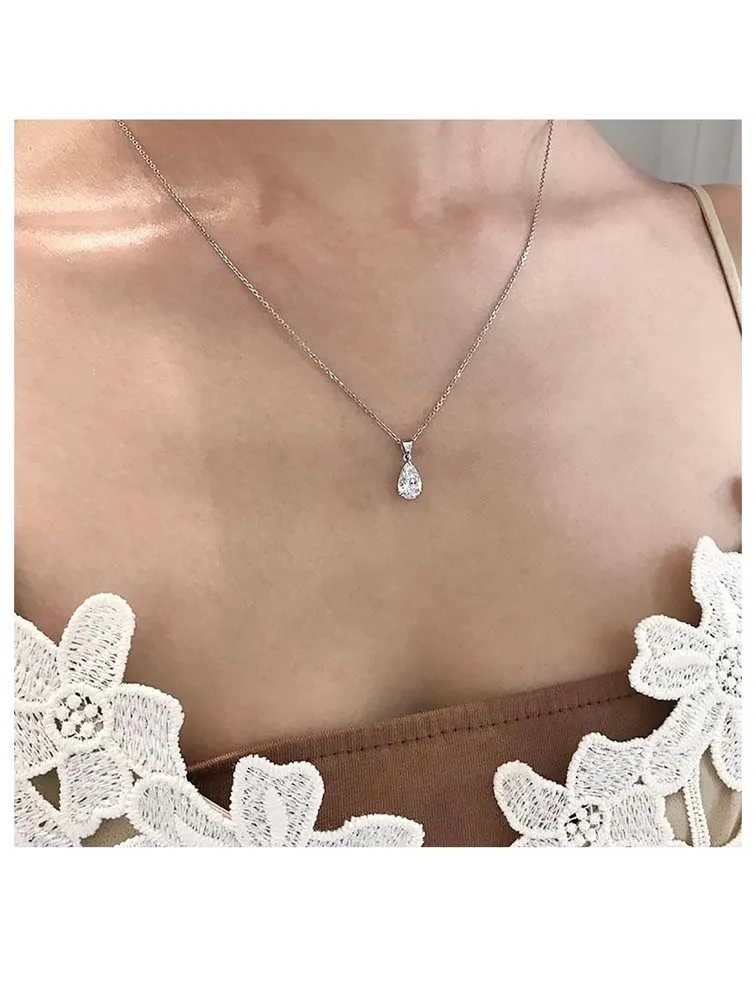 9K White Gold Cecile Pear Pendant Necklace