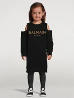 Kids Cotton Sweatshirt Dress With Studded Logo