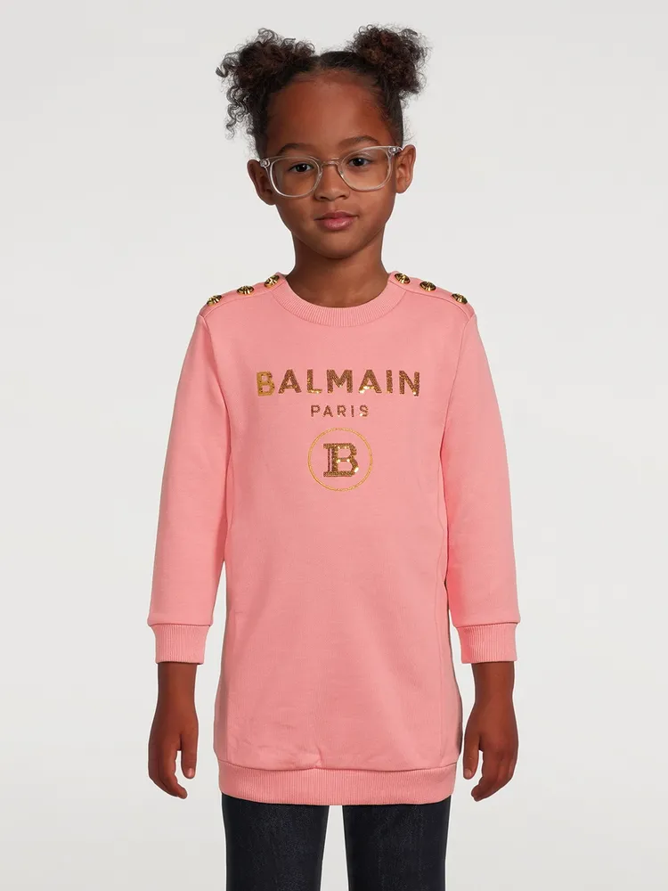 Kids Cotton Sweatshirt Dress With Logo