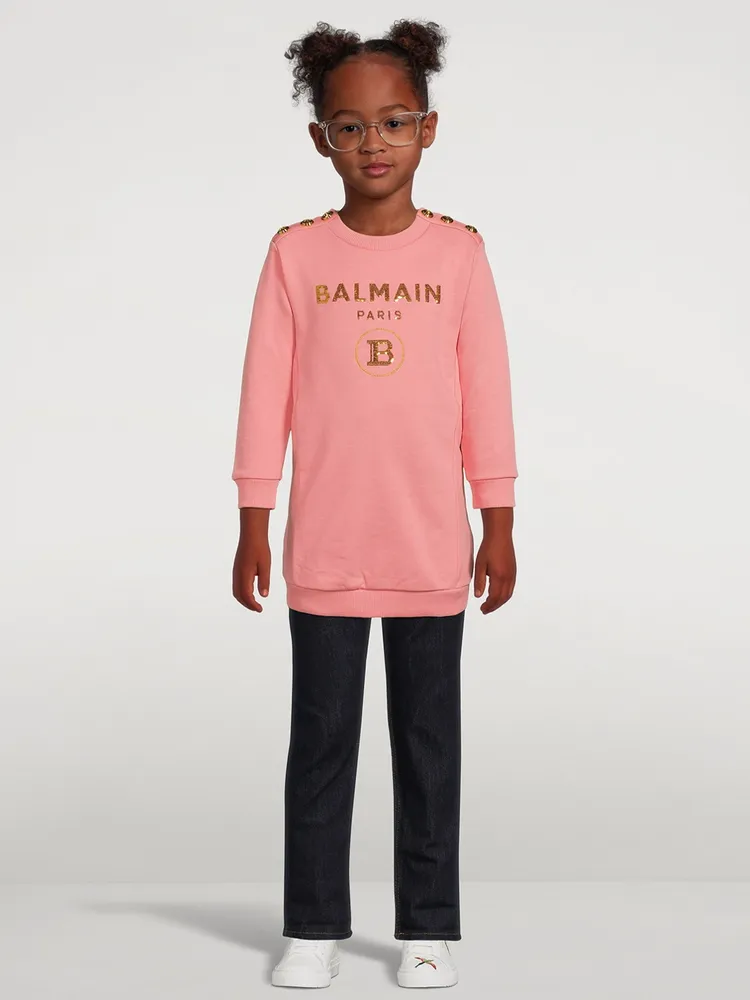 Kids Cotton Sweatshirt Dress With Logo