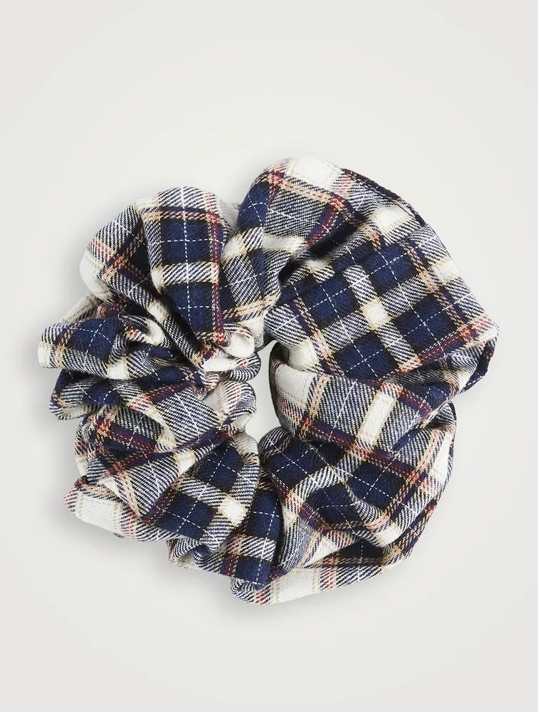 Oversized Cotton Scrunchie In Plaid Print