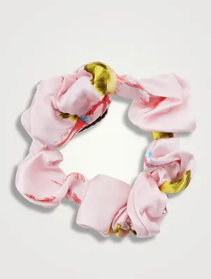 Silk Stretch Satin Bubble Scrunchie In Floral Print