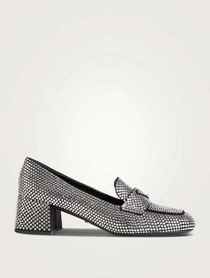 Satin Block-Heel Loafers With Crystals