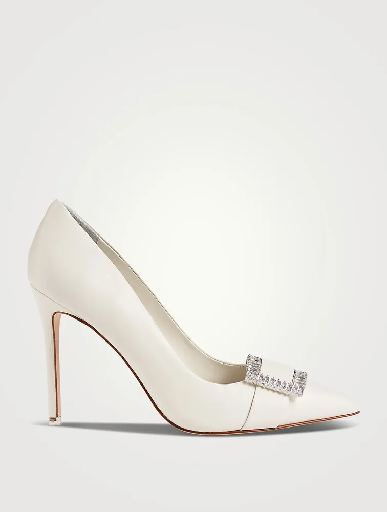 Rania Leather Pumps With Crystal Buckle