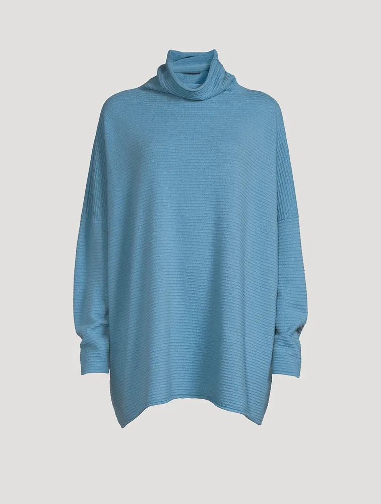 Cashmere Funnel Scrunch-Neck Long Sweater