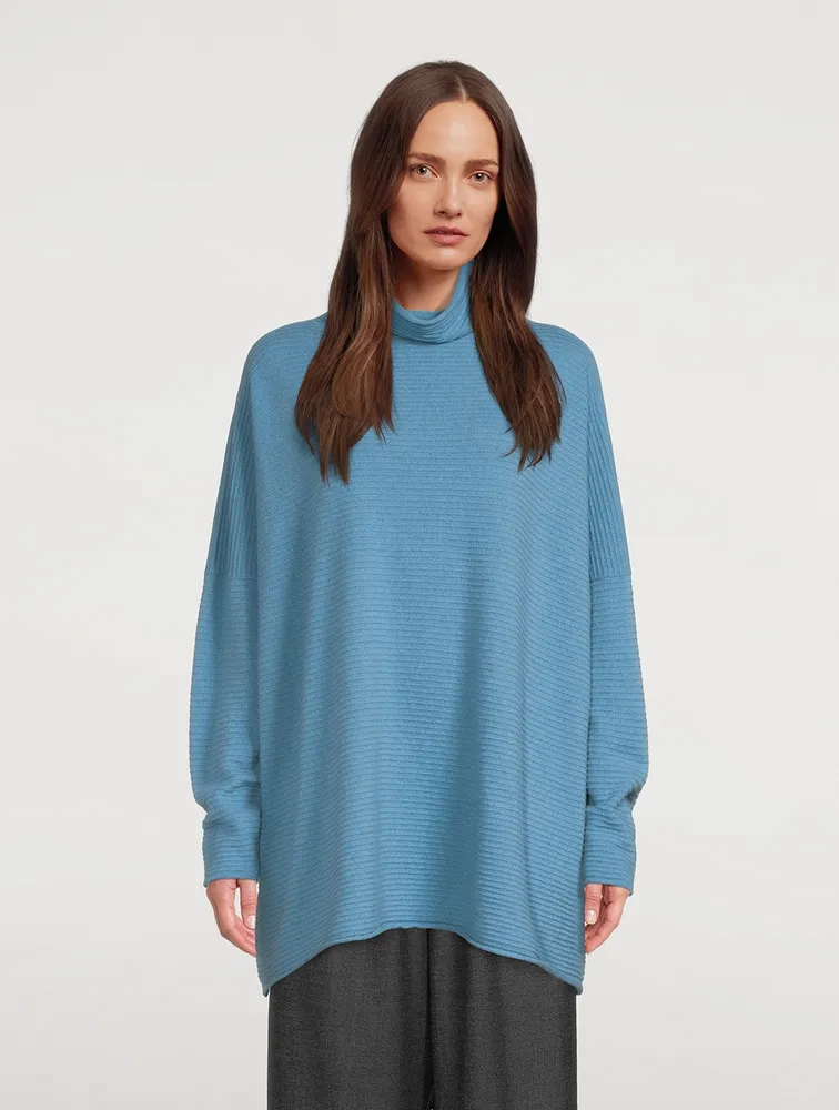 Cashmere Funnel Scrunch-Neck Long Sweater