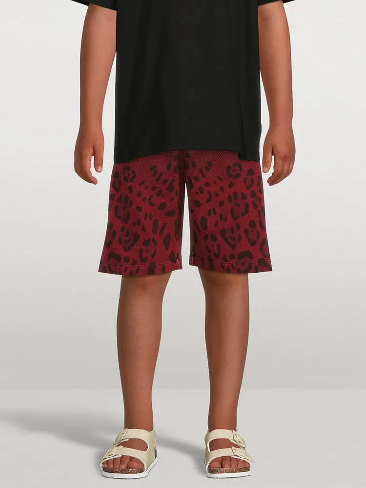 Cotton Drawstring Shorts Leopard Print