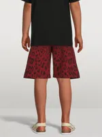 Cotton Drawstring Shorts Leopard Print