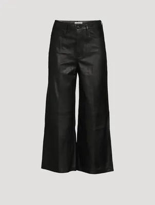 High-Rise Wide-Leg Cropped Leather Trousers