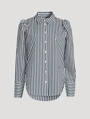 Puff-Sleeve Organic Cotton Shirt Stripe Print