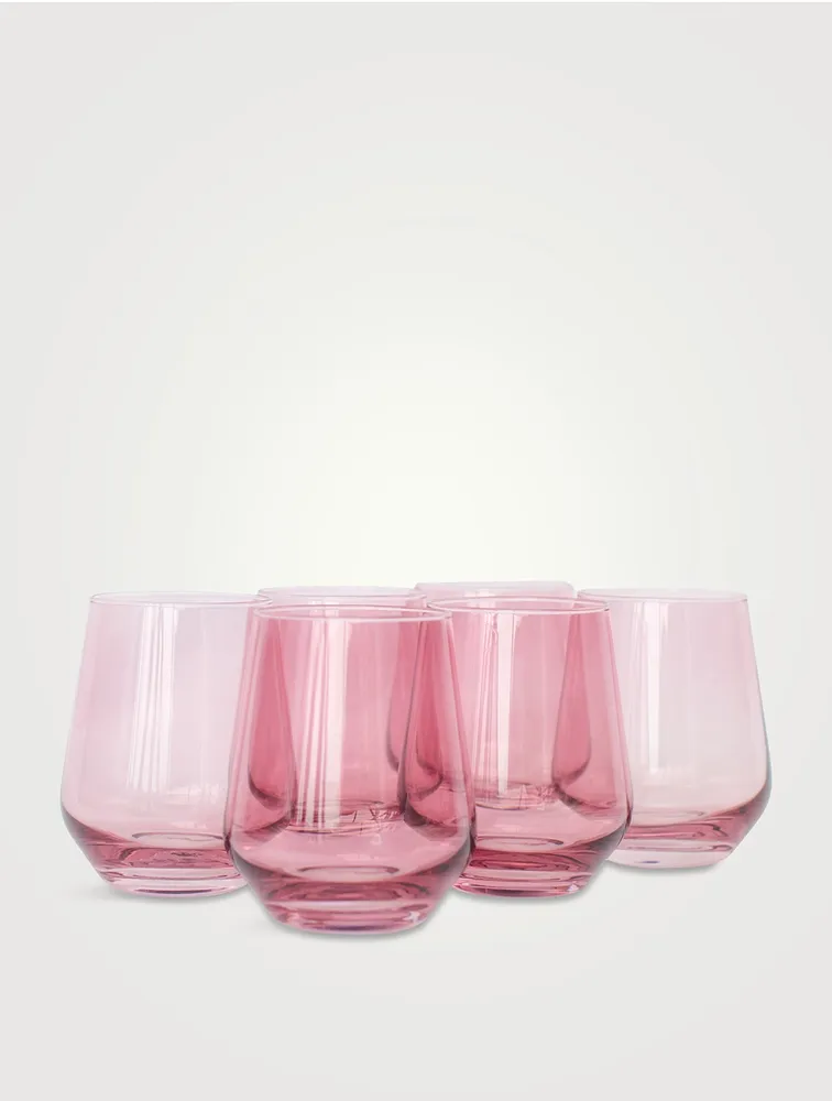 Coloured Glass Stemless Wine Glasses - Set Of 6