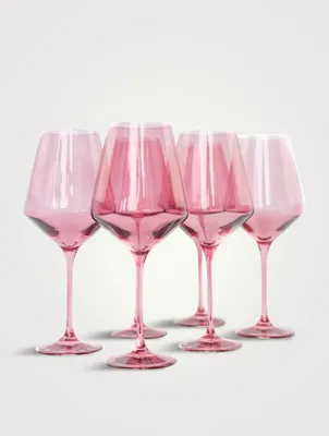 Coloured Glass Stemware Wine Glasses - Set Of 6