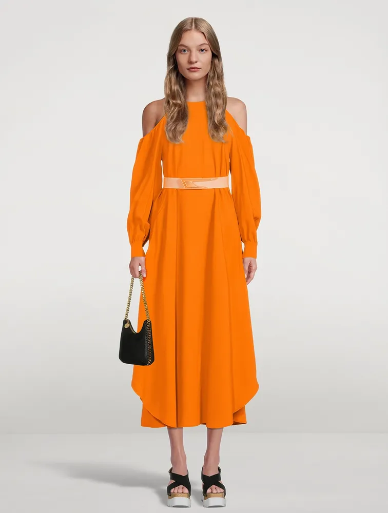 Belted Cold-Shoulder Midi Dress