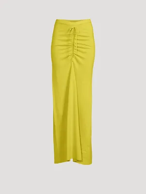 Wool And Cashmere Ruched Tie Long Skirt